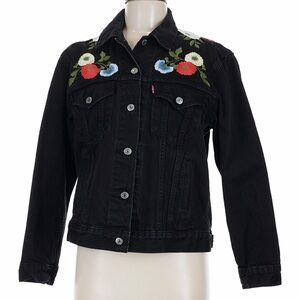 Levi's Black Denim Jacket with Floral Embroidery
